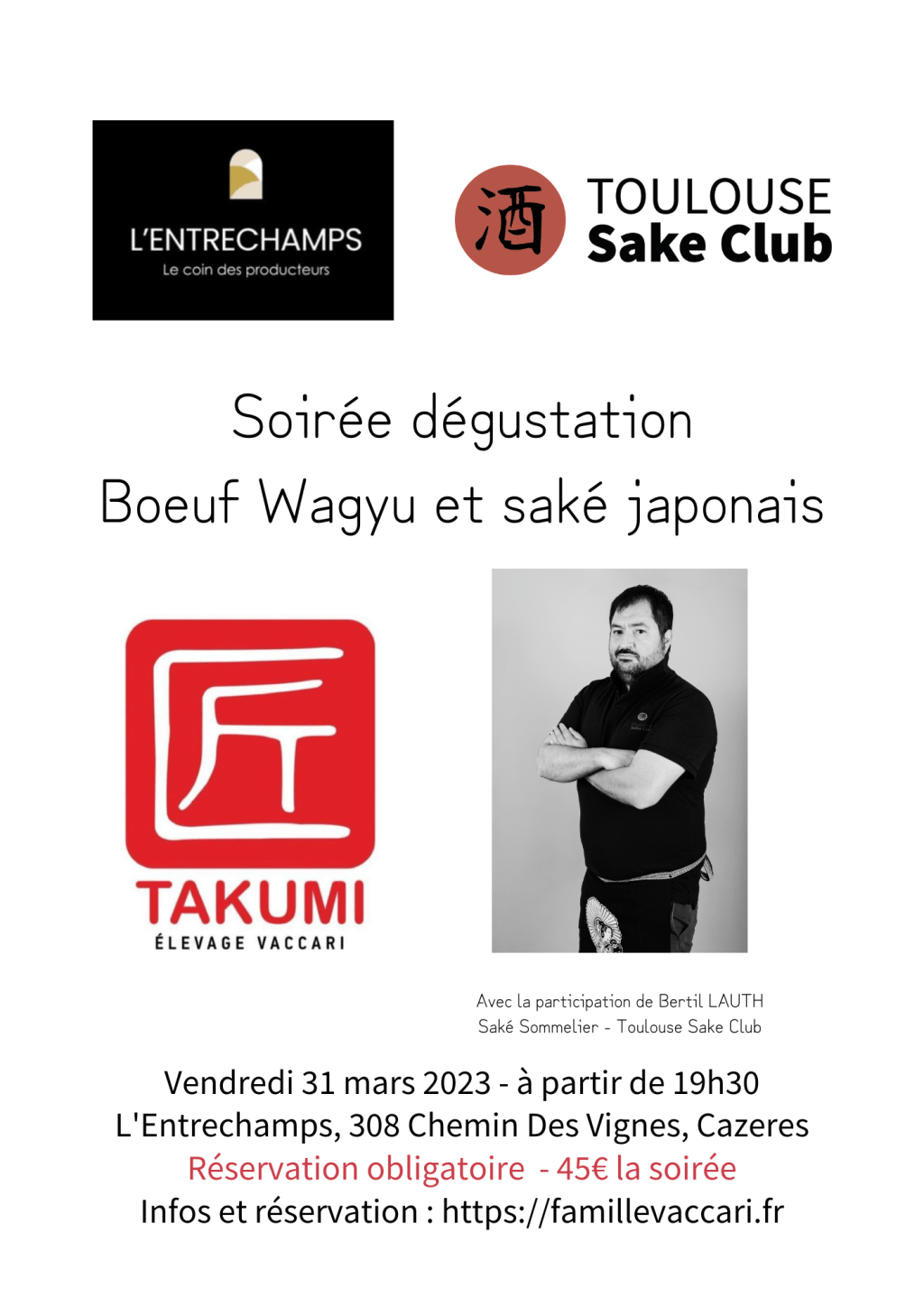 Soirée boeuf japonais wagyu et saké japonais avec le Toulouse Sake Club et l'Entrechamps